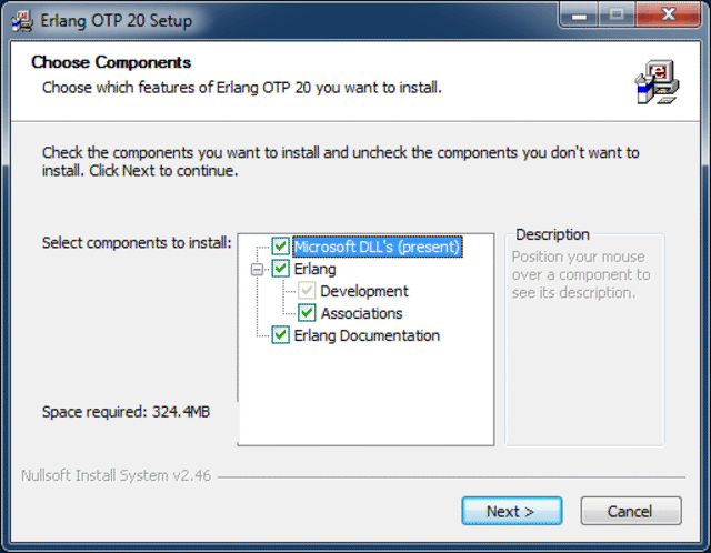 erlang installer choose components