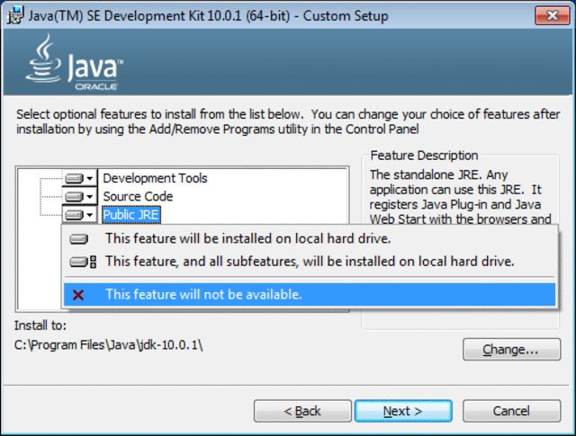 java 10 public jre location