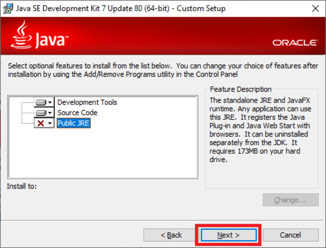 jdk 7 oracle installer custom setup